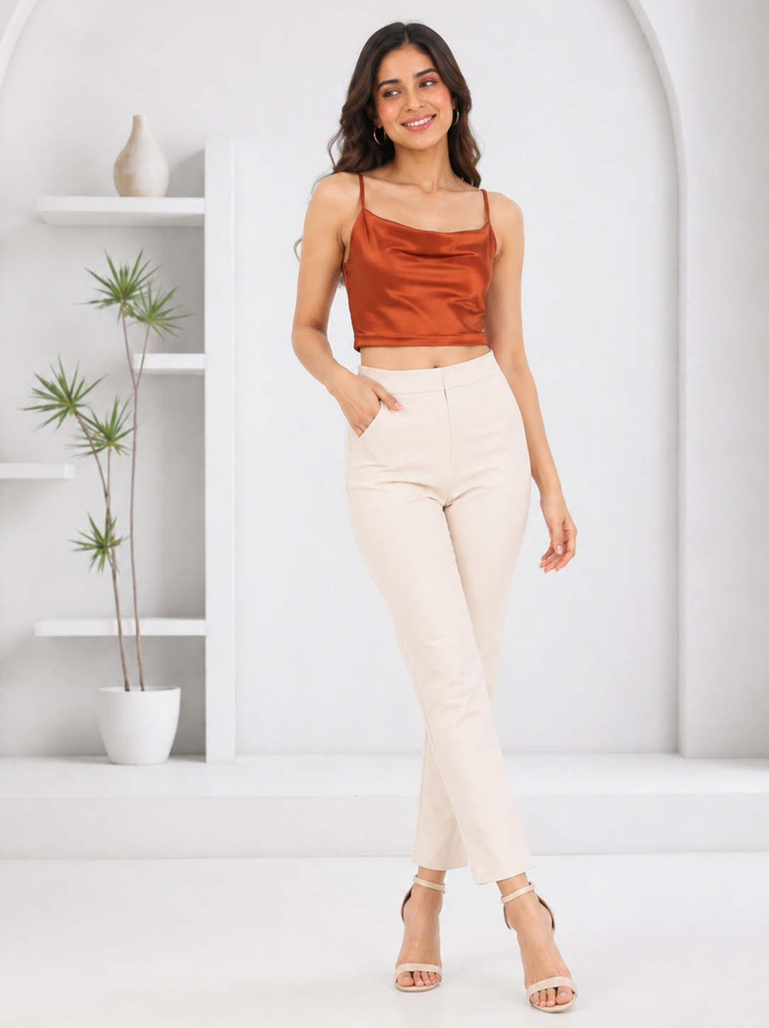 Women Orange Crop Top Oxolloxo