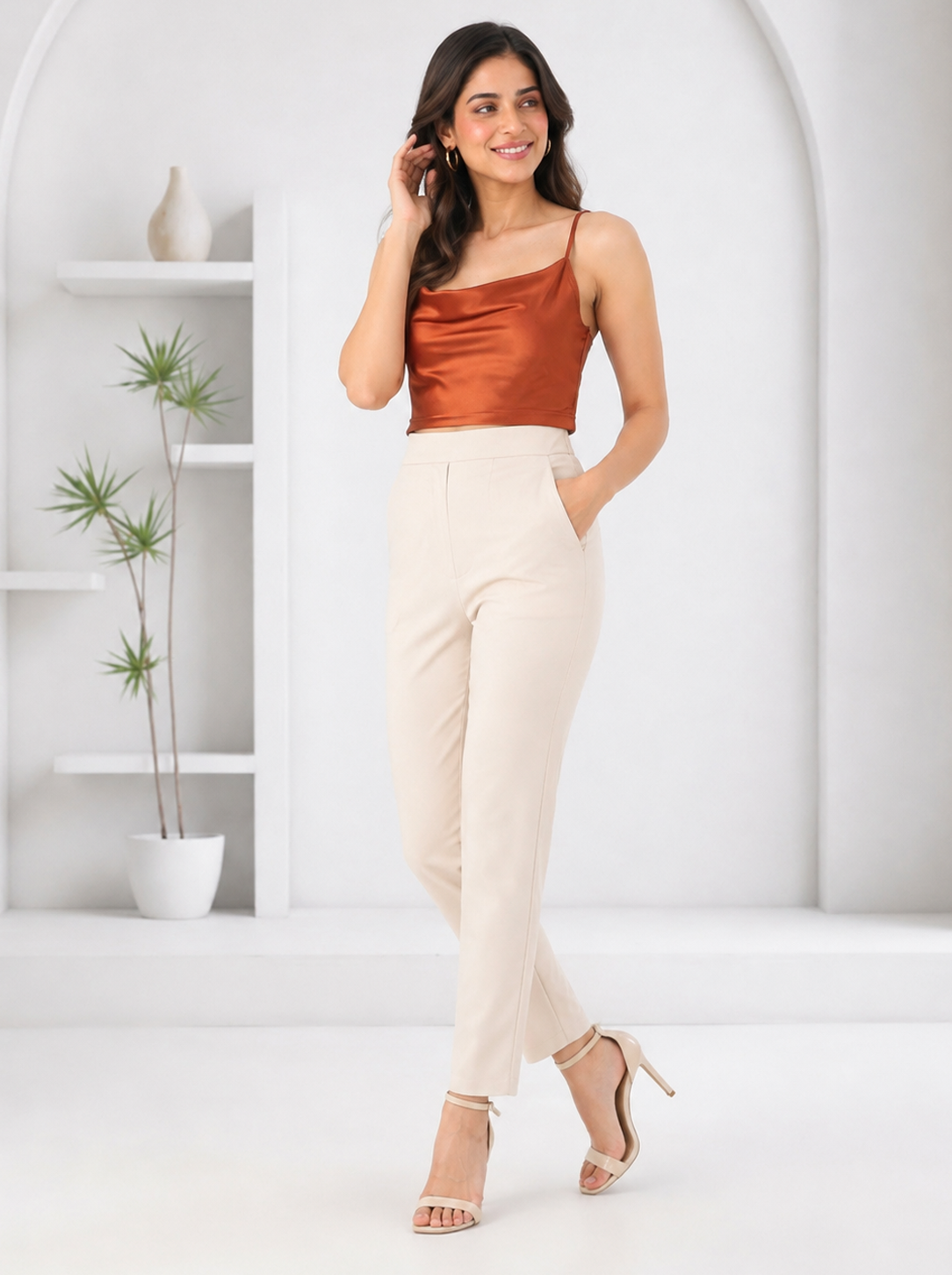 Women Orange Crop Top Oxolloxo