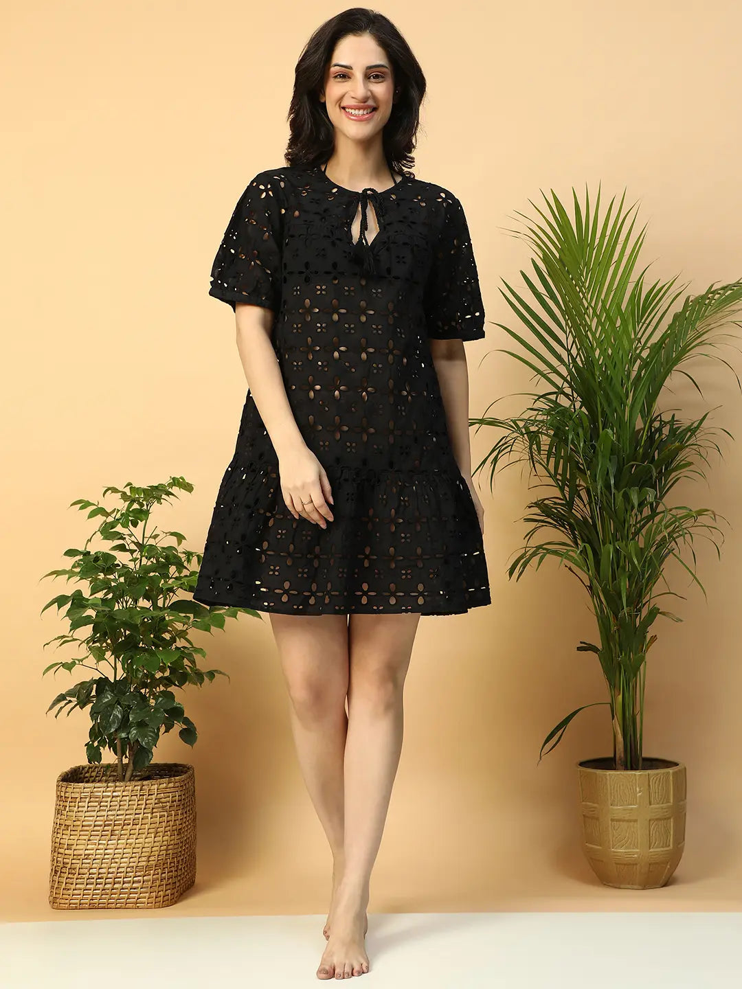 Black Cotton Beachwear Dress