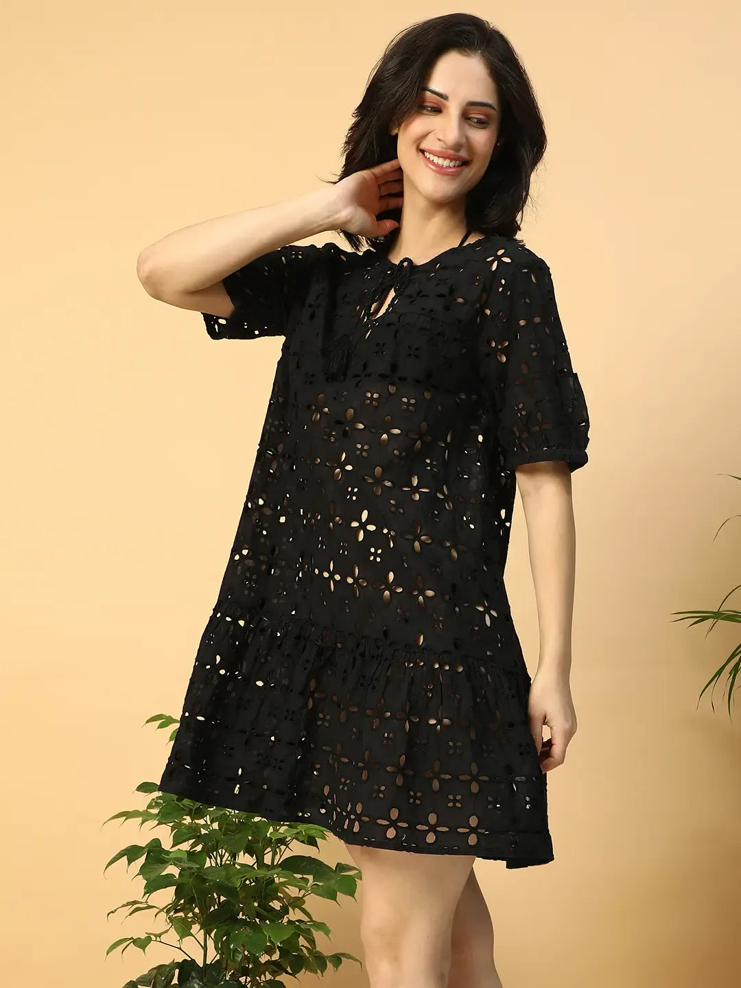 Black Cotton Beachwear Dress