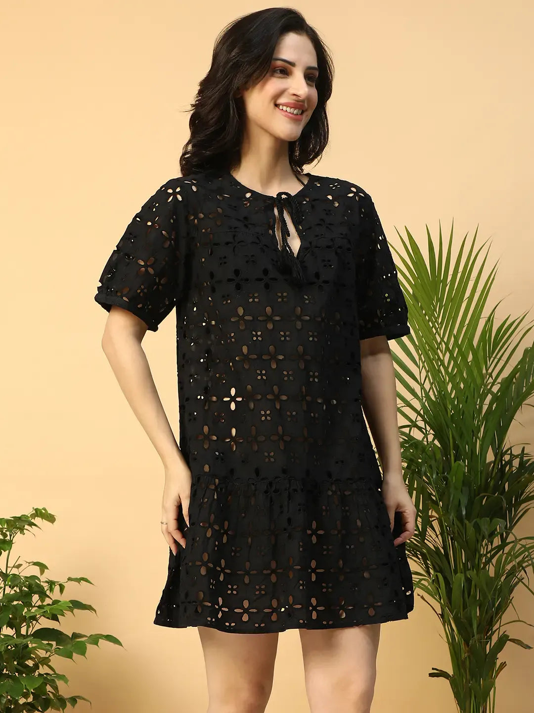 Black Cotton Beachwear Dress