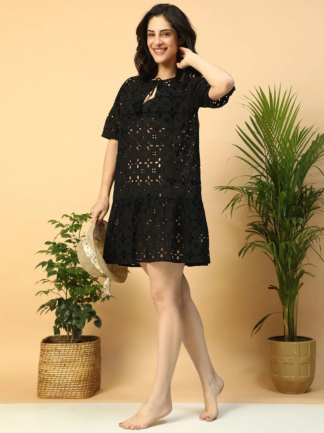 Black Cotton Beachwear Dress