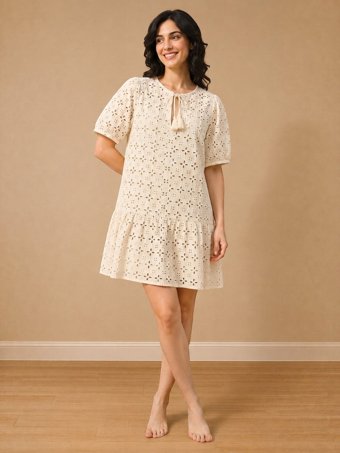Beige Cotton Beachwear Dress