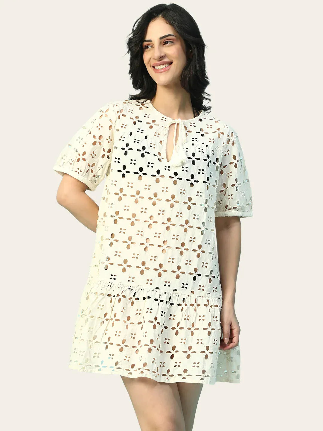 Beige Cotton Beachwear Dress