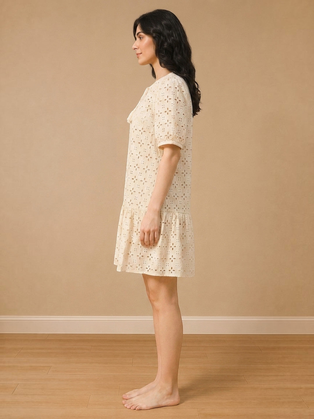 Beige Cotton Beachwear Dress