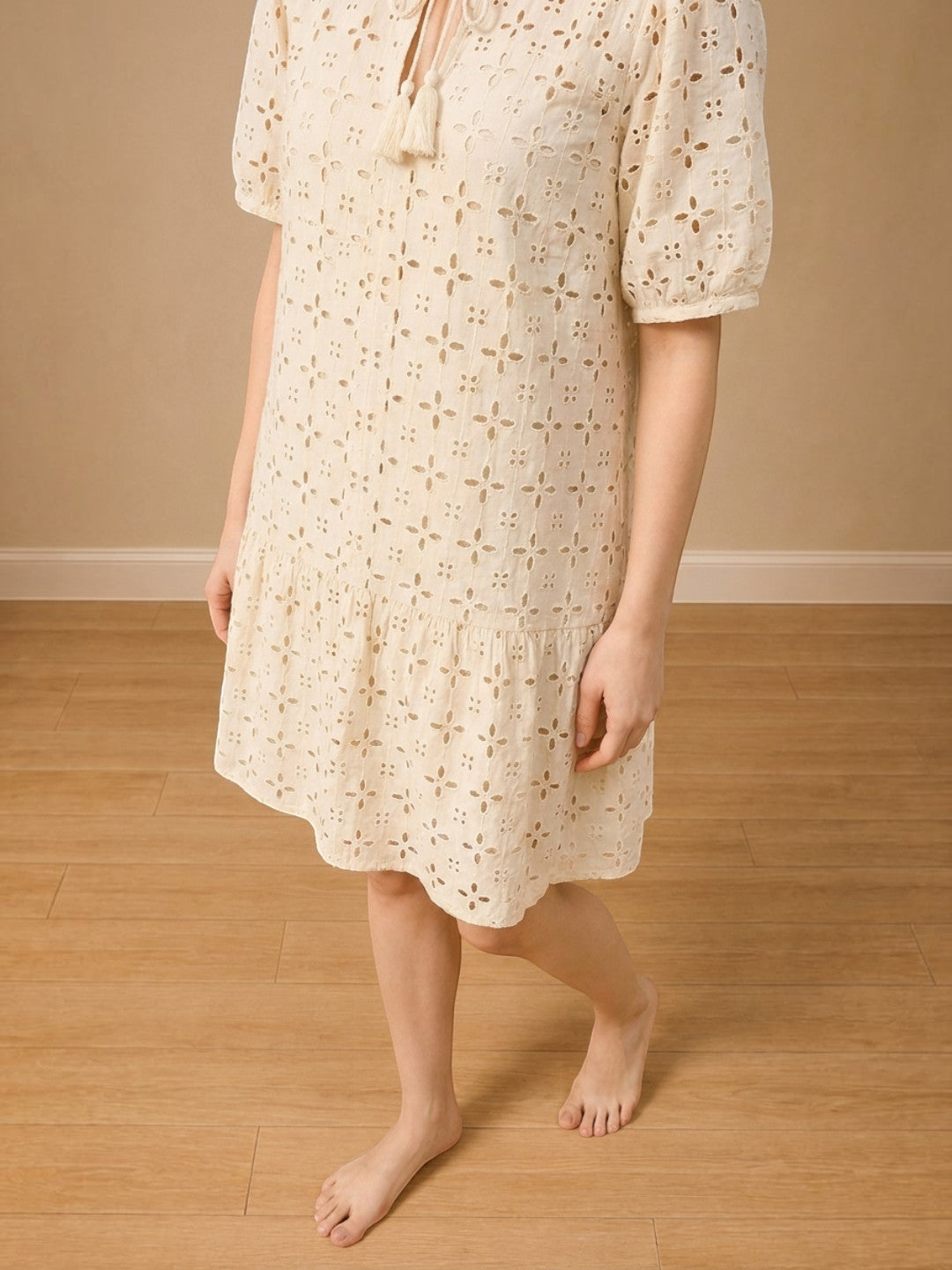 Beige Cotton Beachwear Dress
