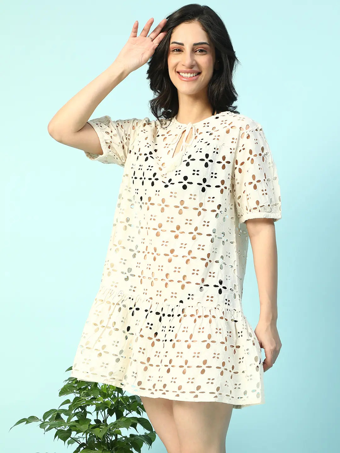 Beige Cotton Beachwear Dress