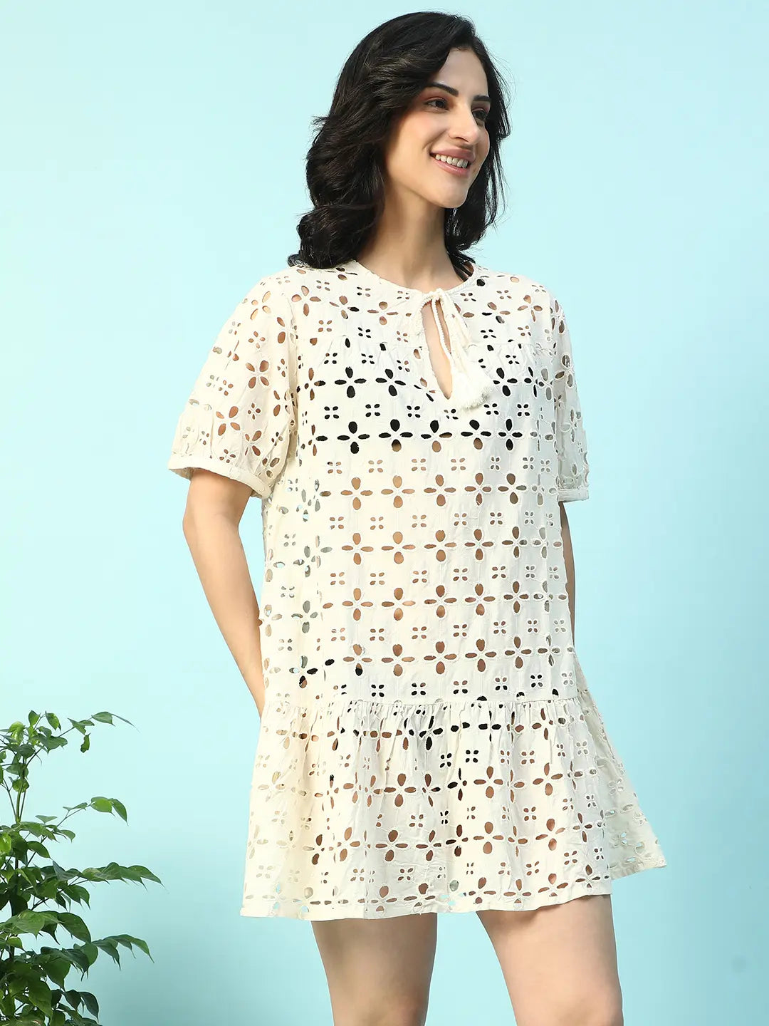 Beige Cotton Beachwear Dress