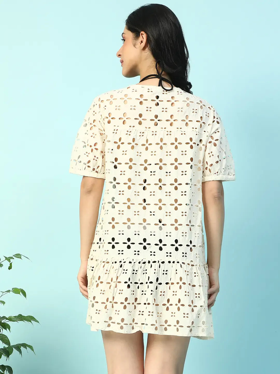 Beige Cotton Beachwear Dress