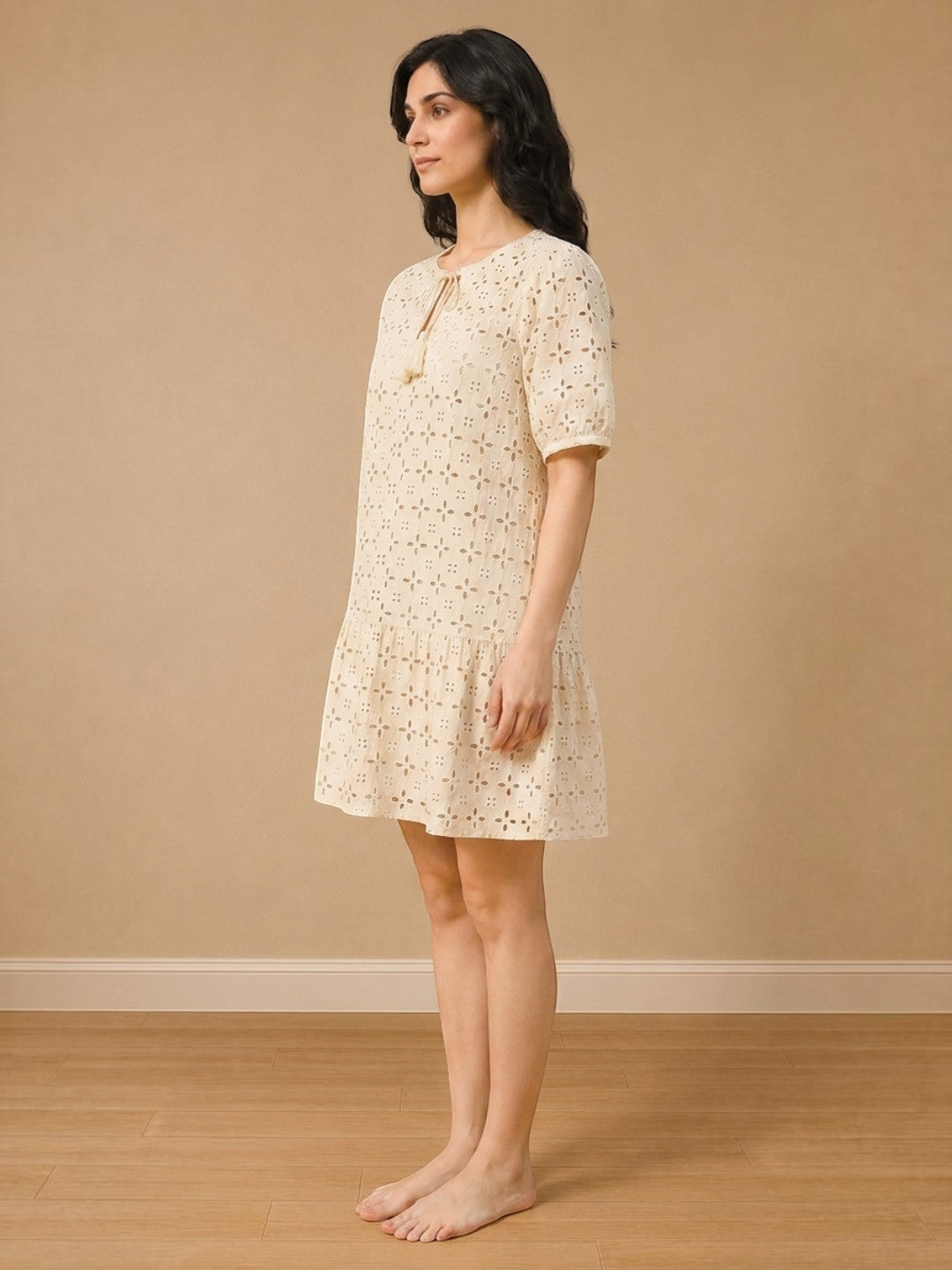 Beige Cotton Beachwear Dress