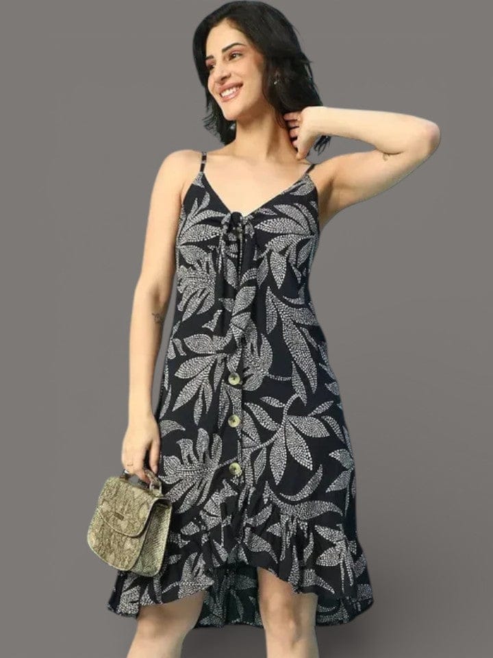 Black Tropical Print Dress
