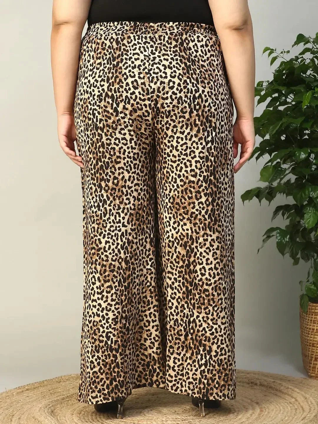 Multicolor Animal Print Elasticated With Tie-Up Detail Plus Size Women Flare Pant - oxolloxo