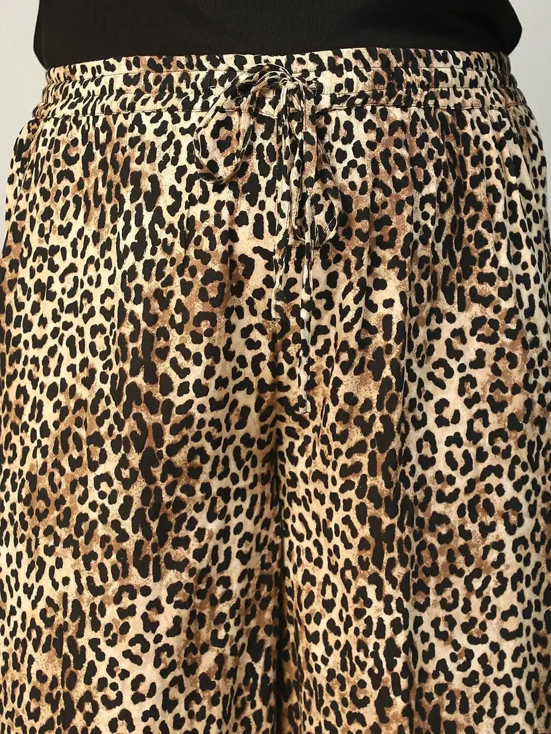 Multicolor Animal Print Elasticated With Tie-Up Detail Plus Size Women Flare Pant - oxolloxo