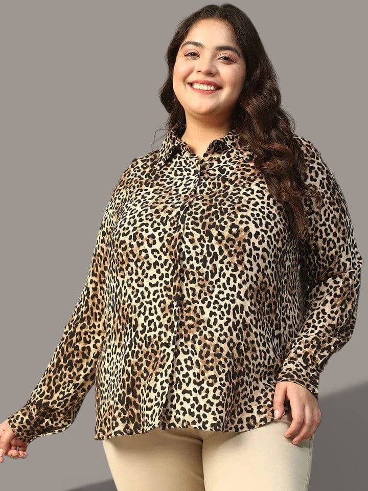 multicolor-animal-print-collared-long-sleeve-plus-size-women-shirt