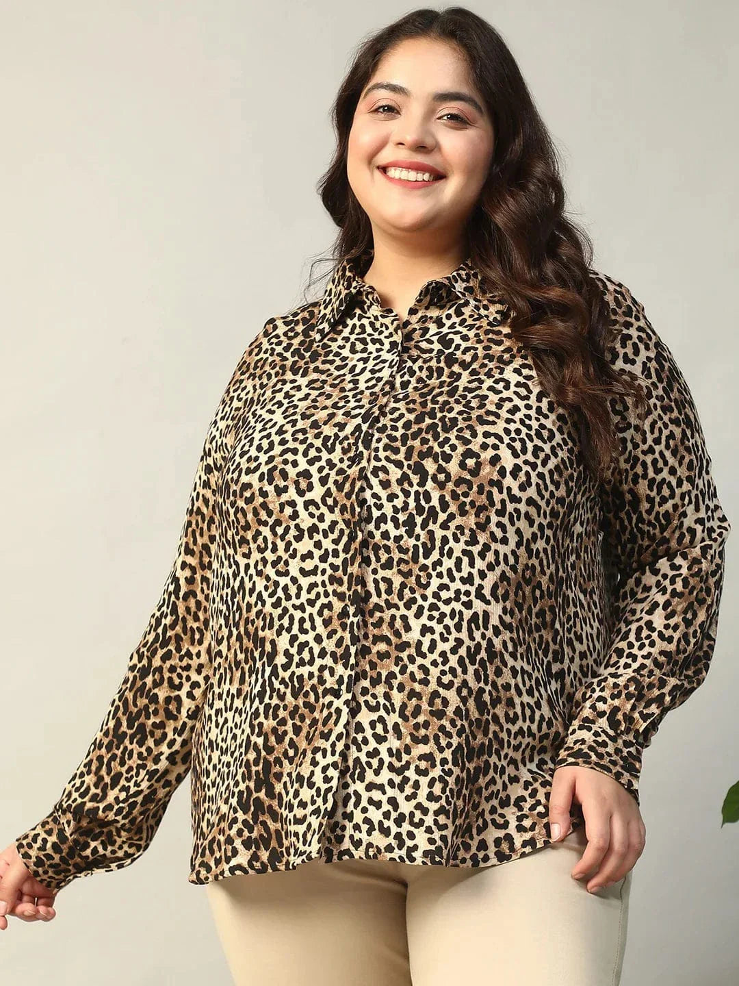 multicolor-animal-print-collared-long-sleeve-plus-size-women-shirt