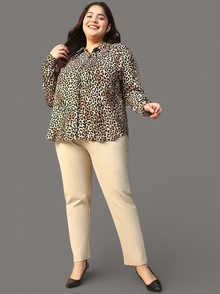 multicolor-animal-print-collared-long-sleeve-plus-size-women-shirt