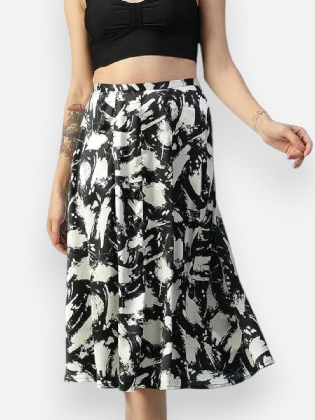 Black Abstract Print Skirt