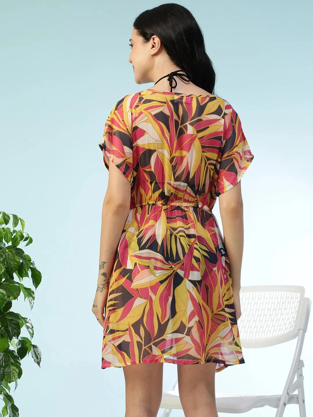 Multicolor Tropical Print Beachwear Kaftan