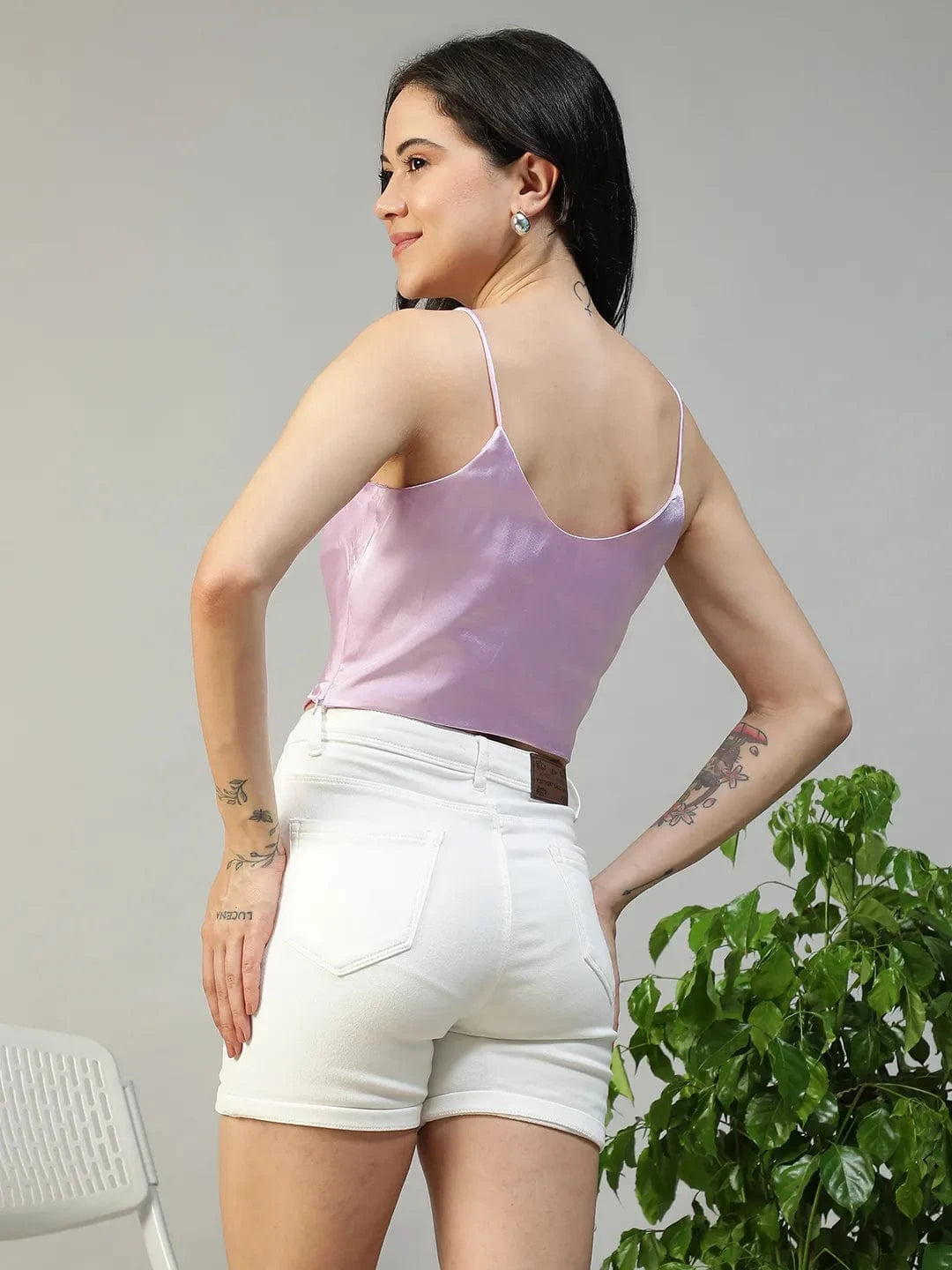 Purple Shoulder Strap Crop Top