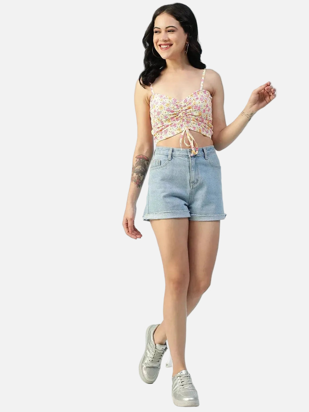Multicolor Floral Print Shoulder Strap Crop Top