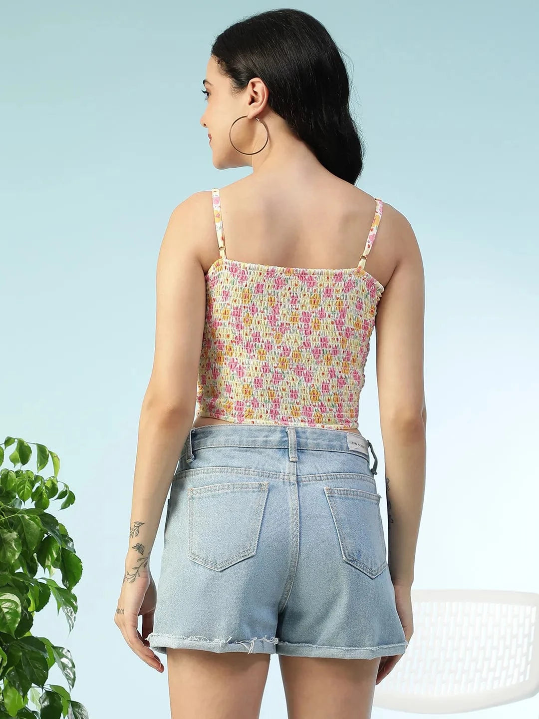 Multicolor Floral Print Shoulder Strap Crop Top