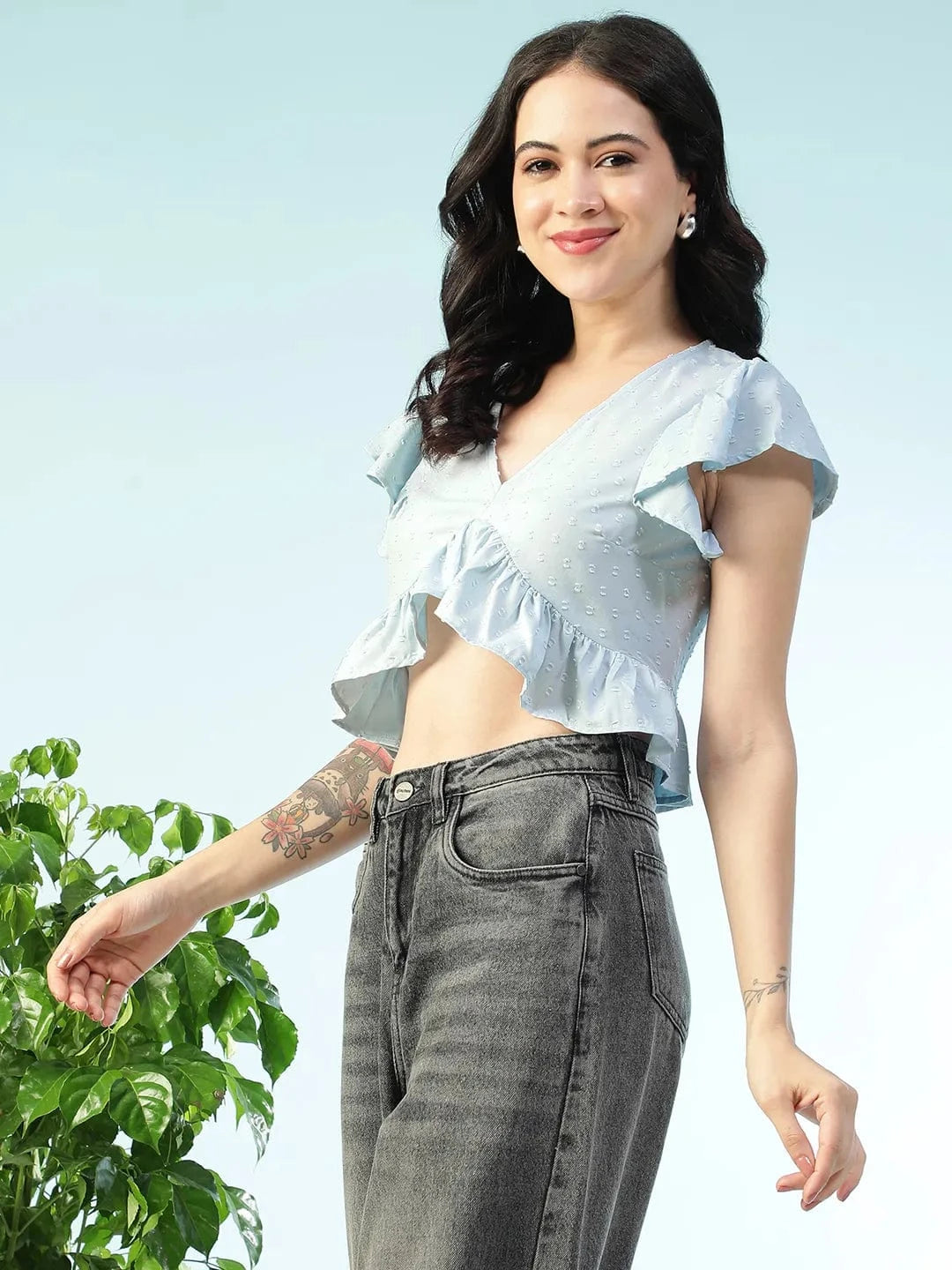 Women Light Blue Crop Top