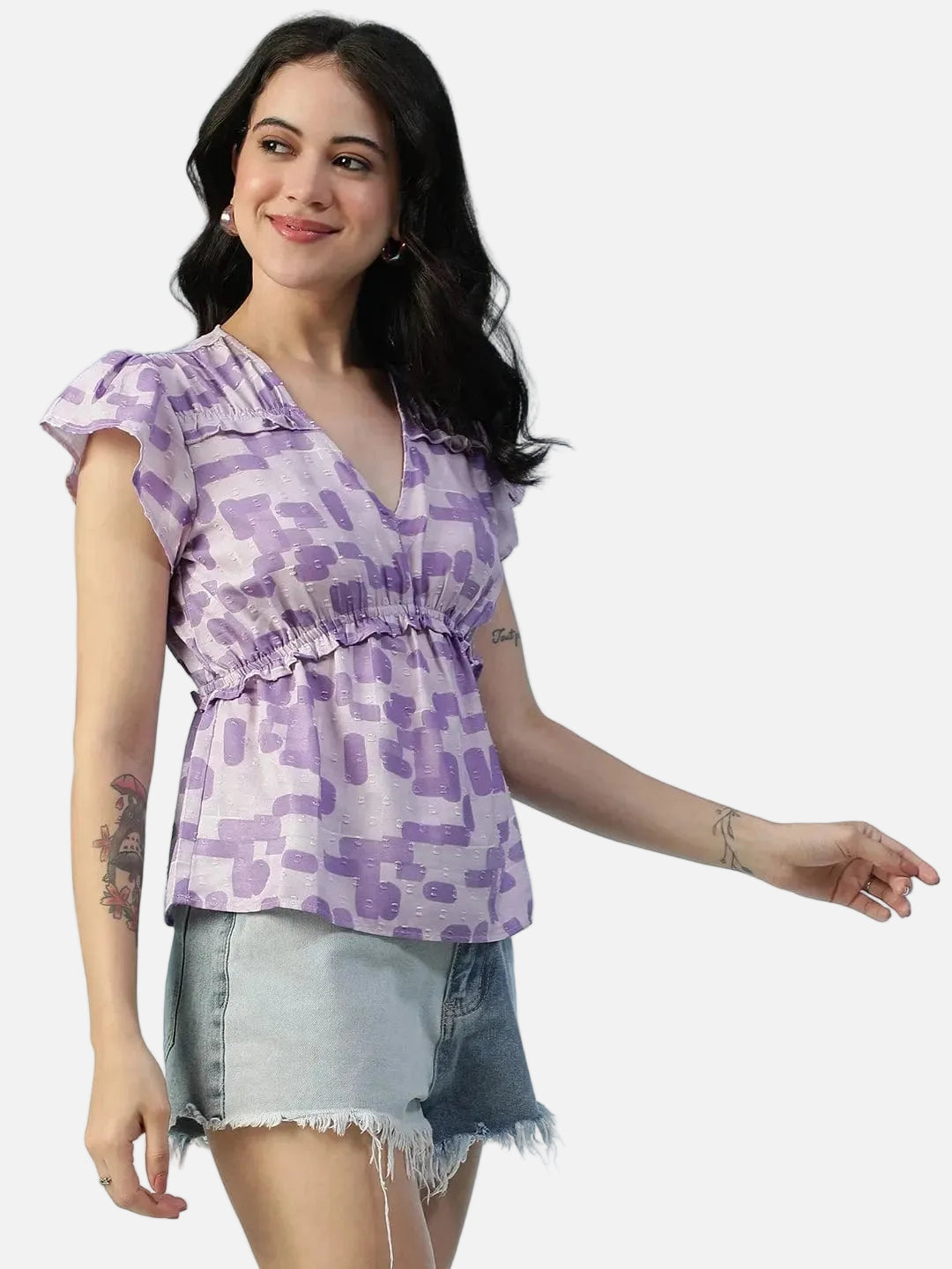Purple Geometric Print Top