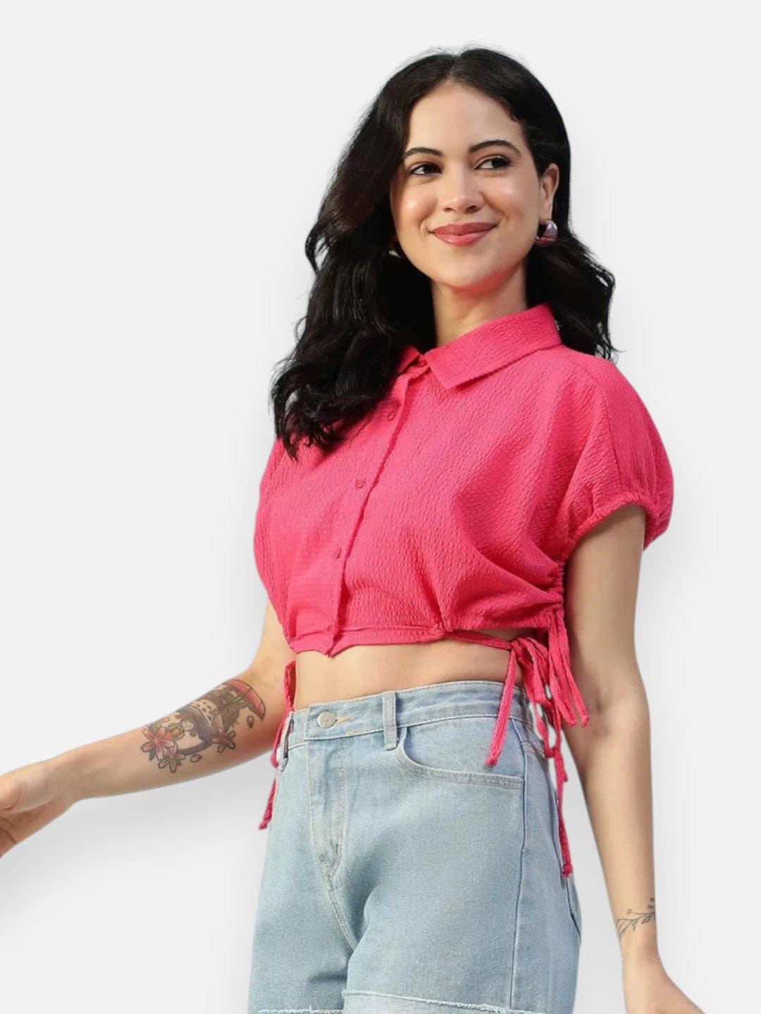 Women Pink Crop Shirt