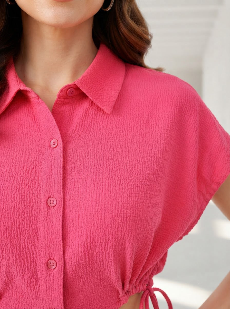 Women Pink Crop Shirt Oxolloxo