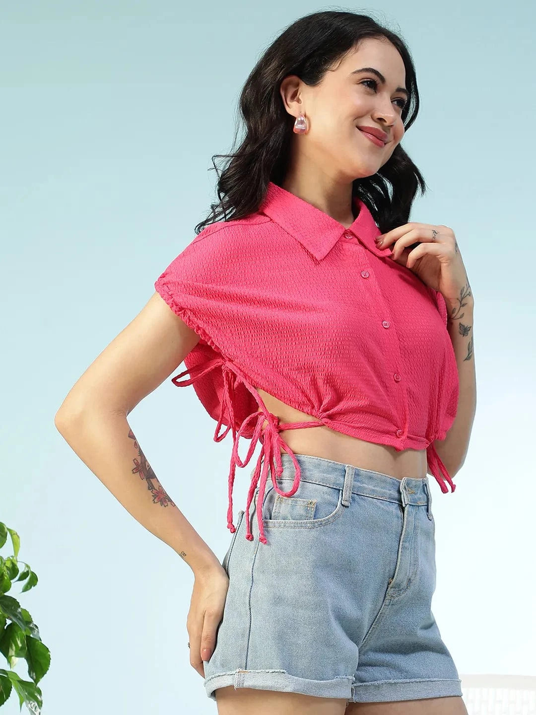 Women Pink Crop Shirt