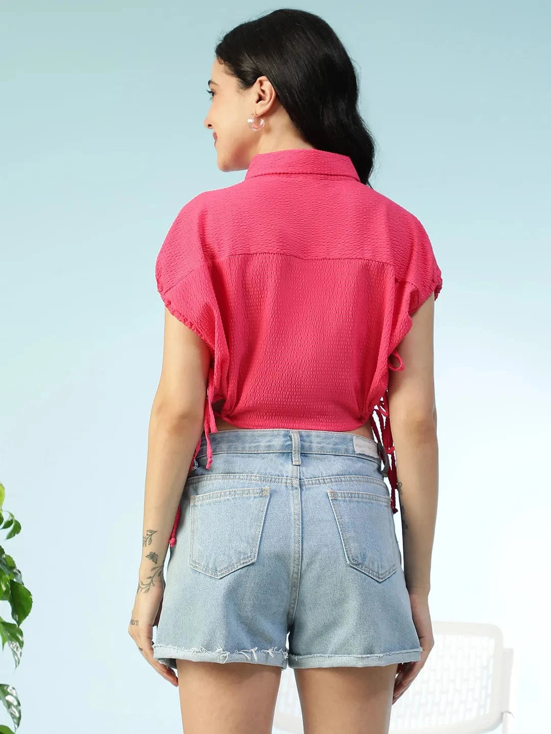 Women Pink Crop Shirt