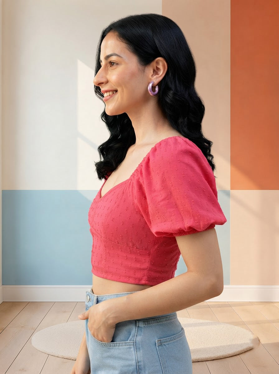Women Pink Crop Top Oxolloxo