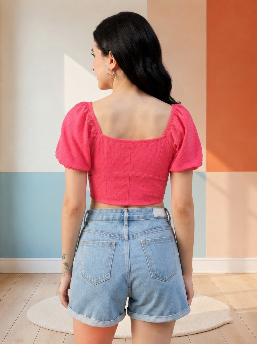 Women Pink Crop Top Oxolloxo