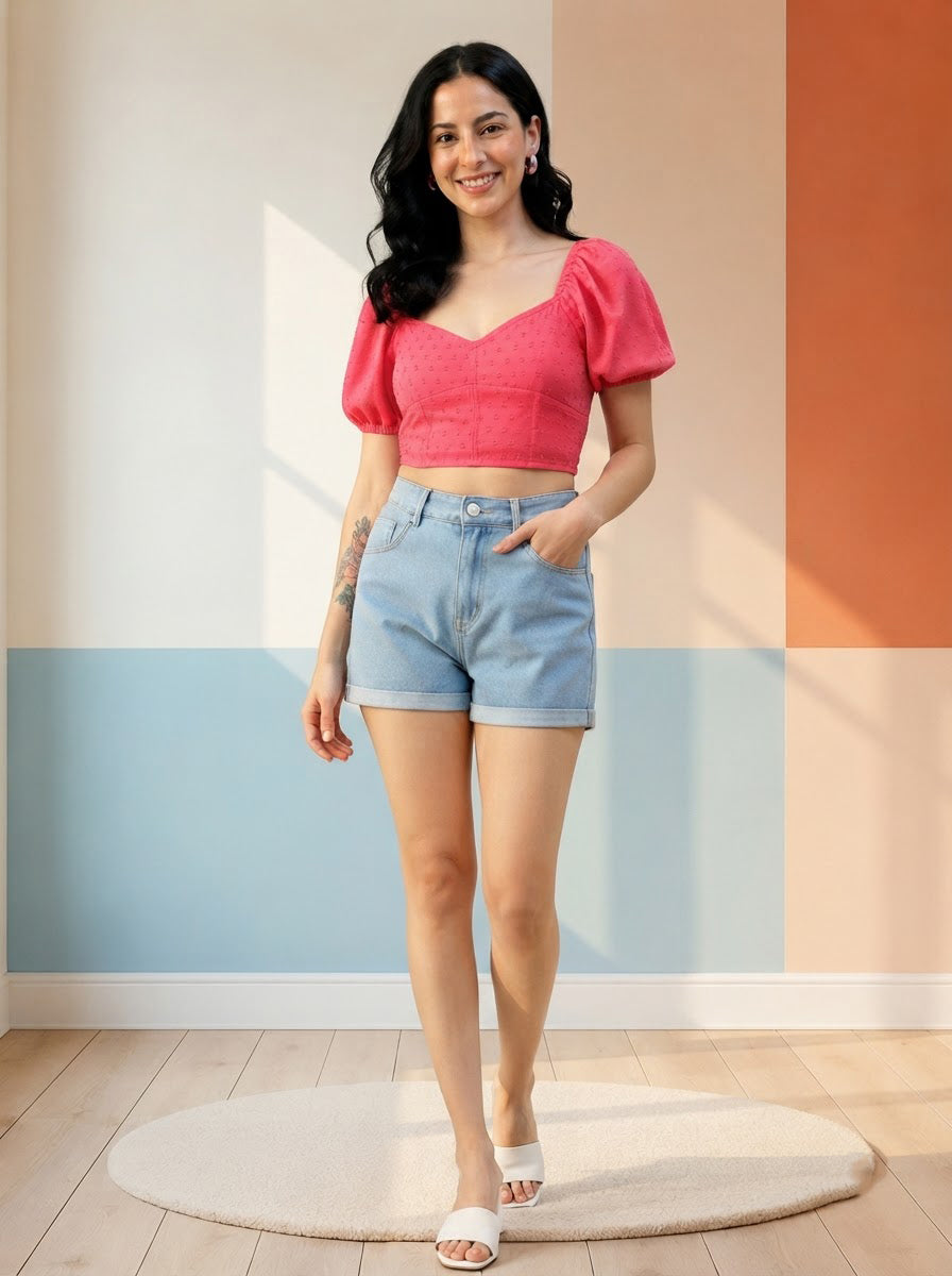 Women Pink Crop Top Oxolloxo