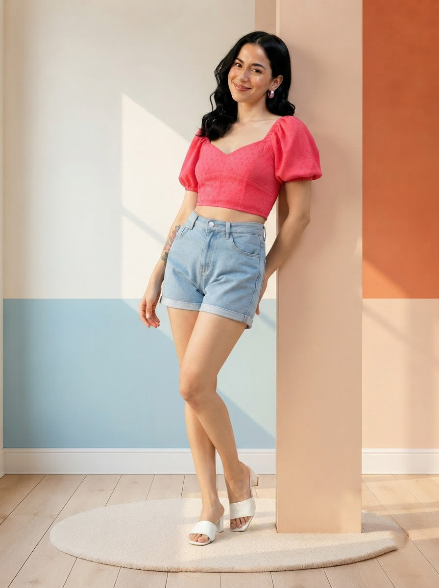 Women Pink Crop Top Oxolloxo