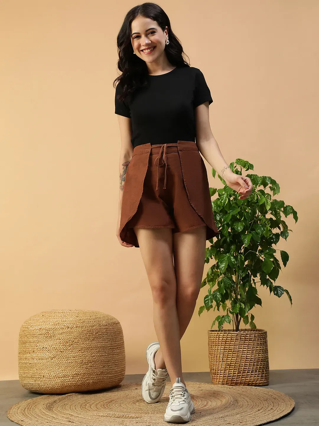 Women Brown Cotton Short