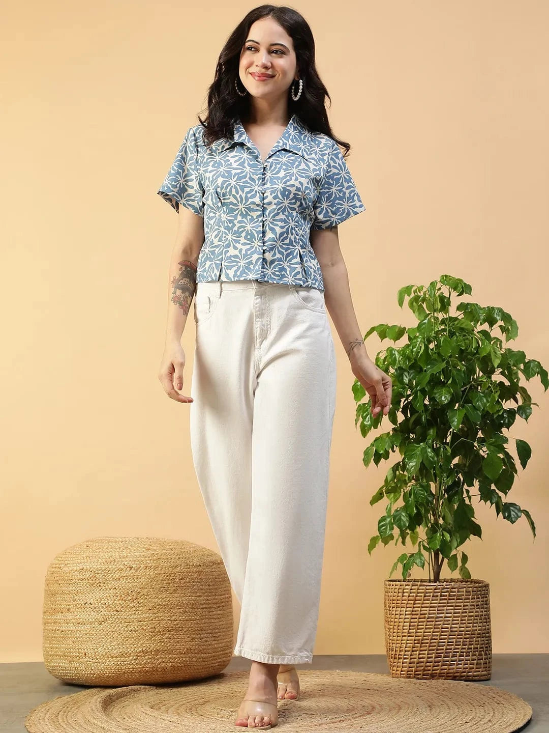 Blue Floral Print Top