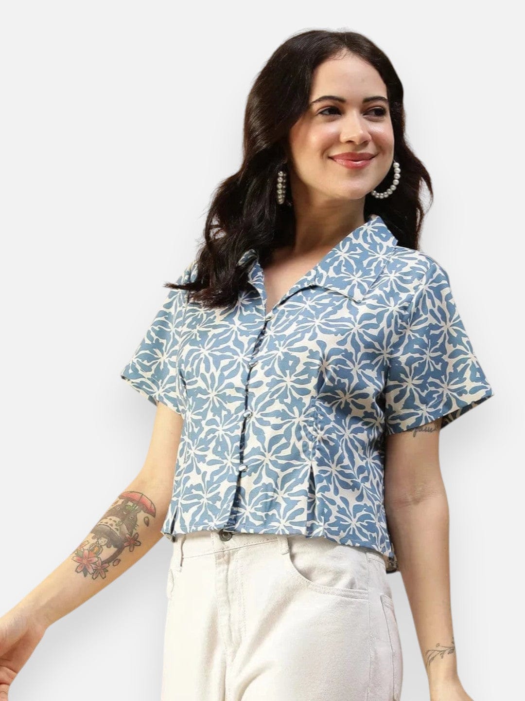 Blue Floral Print Top