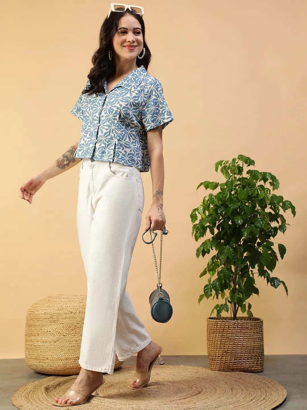 Blue Floral Print Top