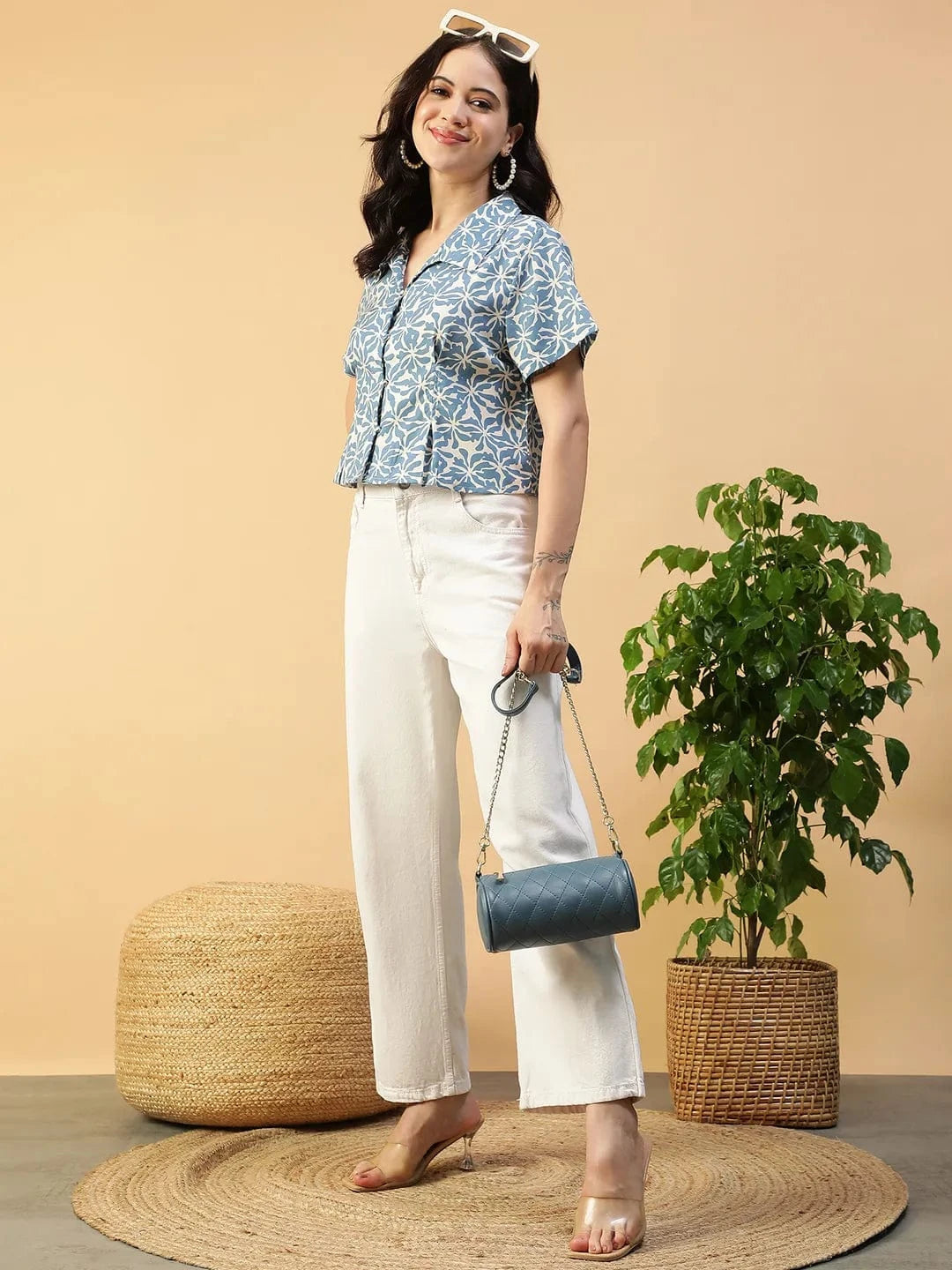 Blue Floral Print Top