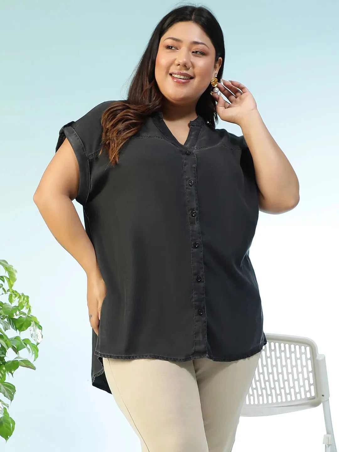 Plus Size Black Cotton Top