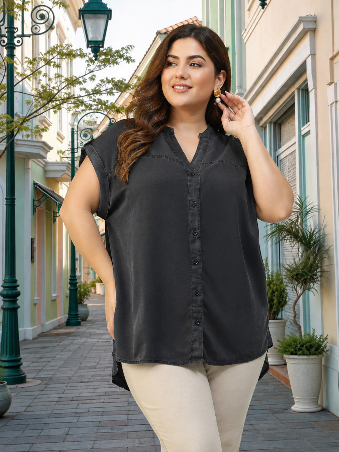Plus Size Black Cotton Top