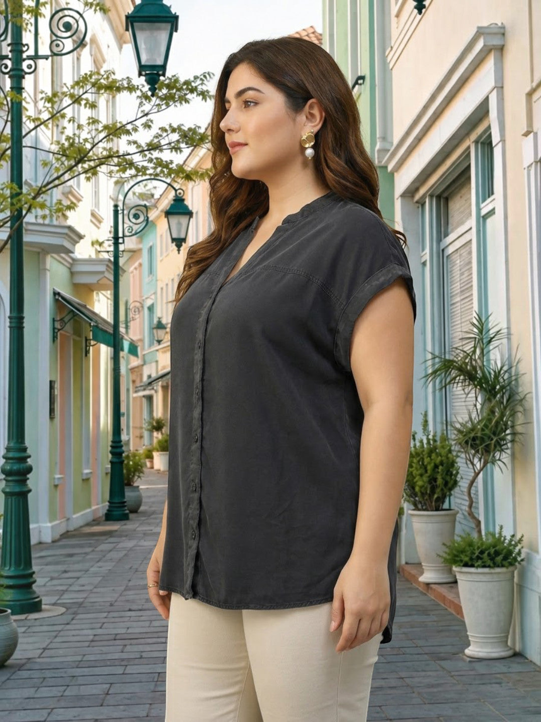 Plus Size Black Cotton Top