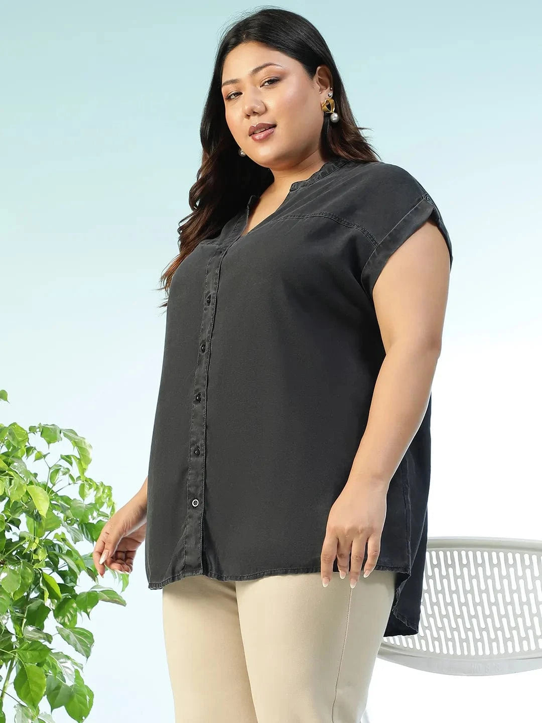 Plus Size Black Cotton Top