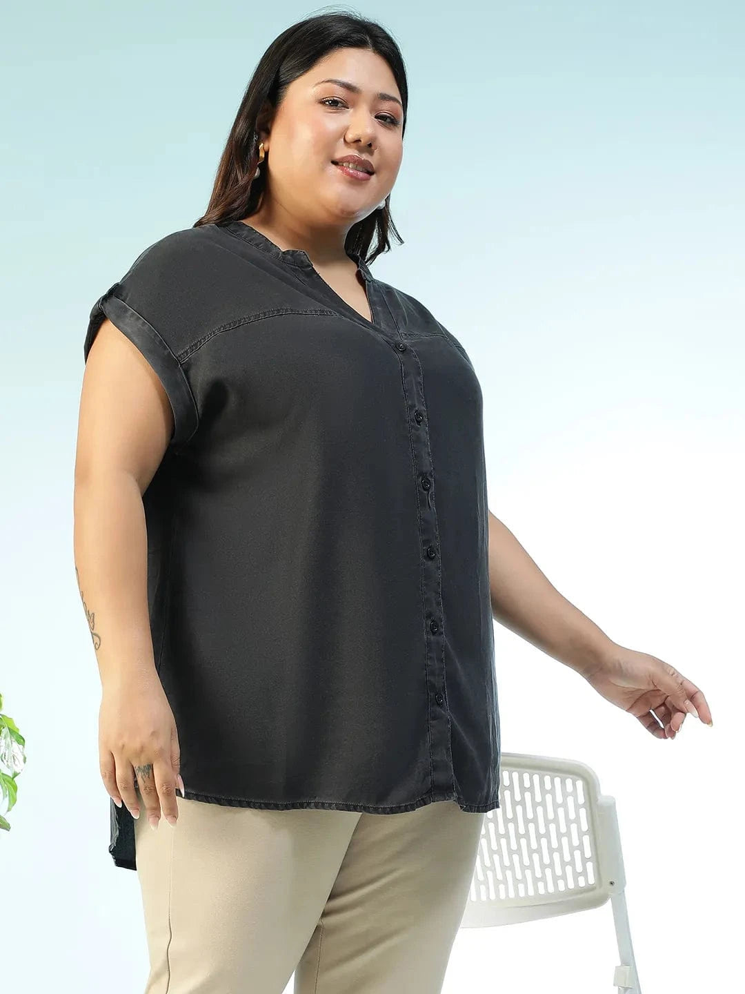 Plus Size Black Cotton Top