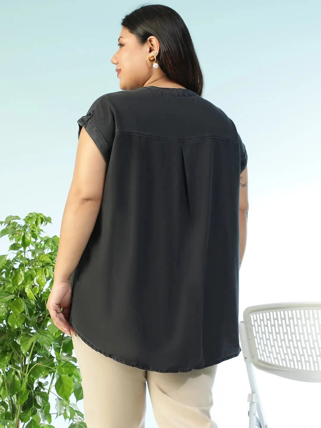 Plus Size Black Cotton Top