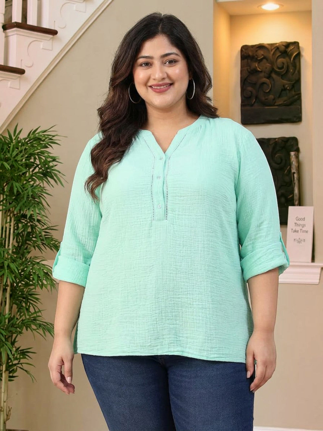 Plus Size Green Cotton Top
