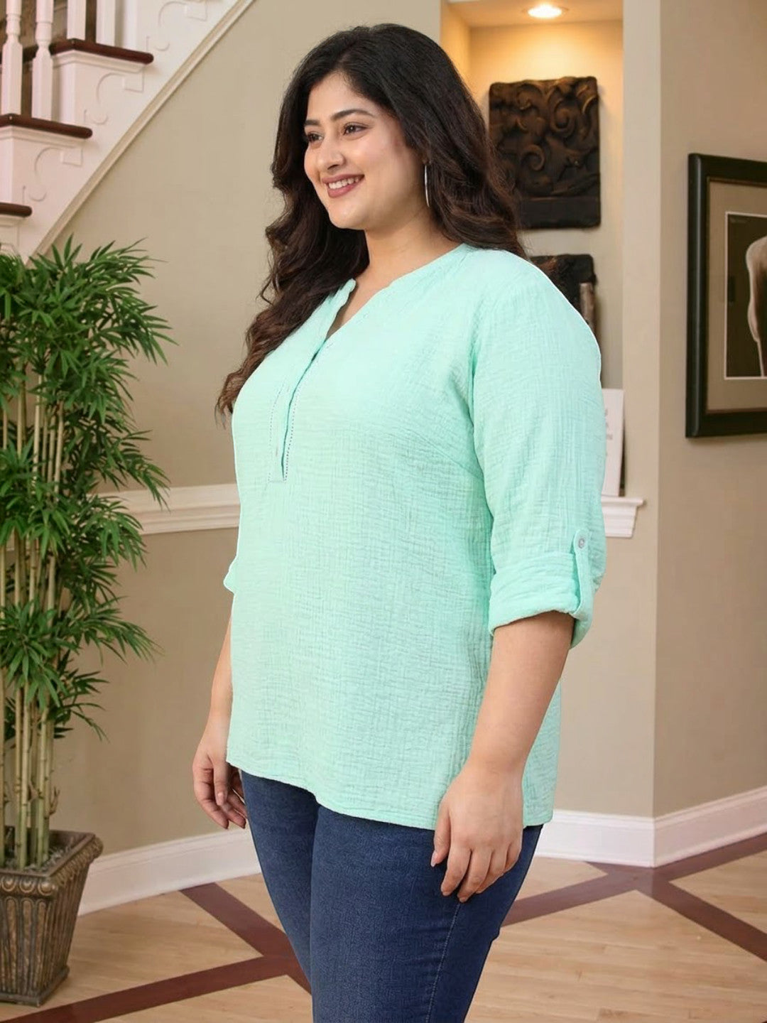 Plus Size Green Cotton Top