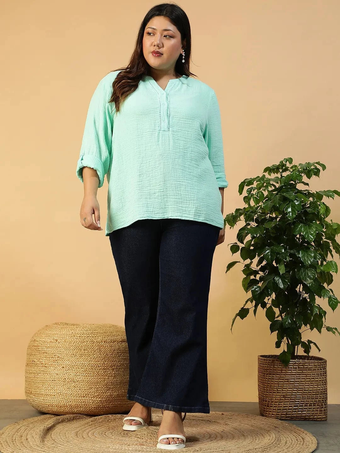 Plus Size Green Cotton Top
