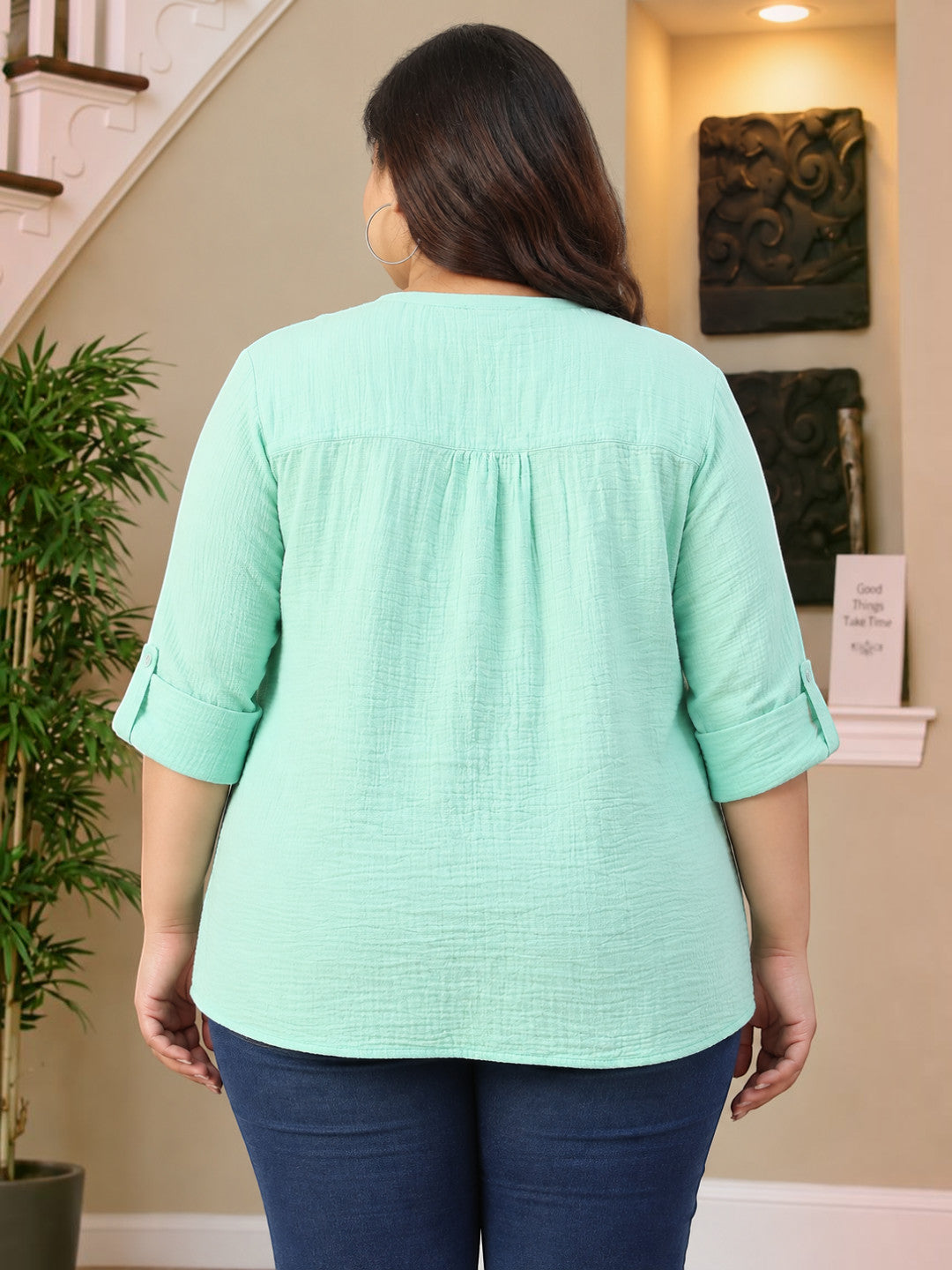 Plus Size Green Cotton Top